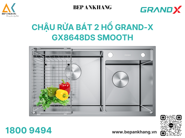 Chậu rửa bát 2 hố Grand-X GX8648DS Smooth